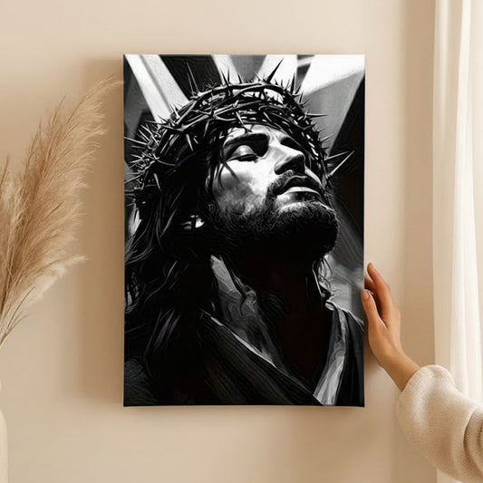 2D Flat Canvas Poster Wall Art - Crown of Thorns B&W (unframed)