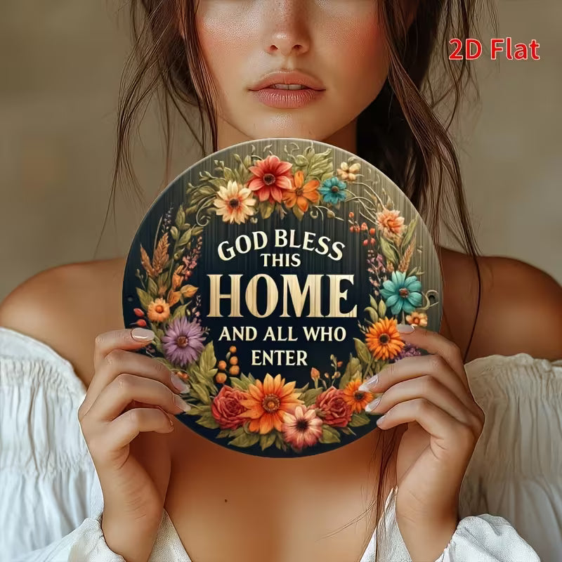 2D Flat Aluminum Metal Sign - God Bless This Home