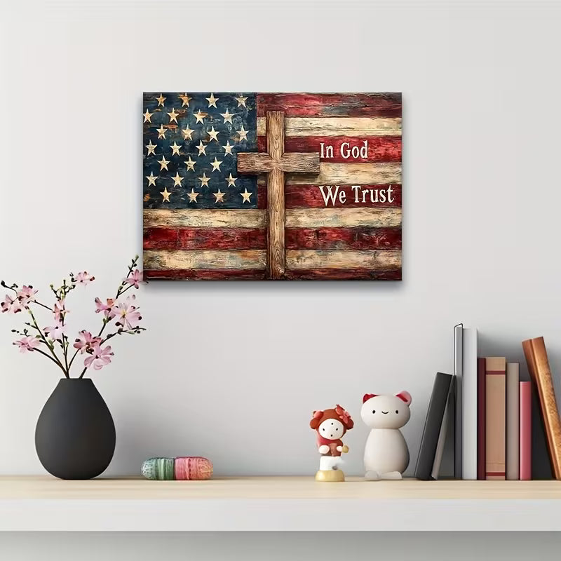 Canvas Poster Wall Art- Vintage American Flag (unframed)