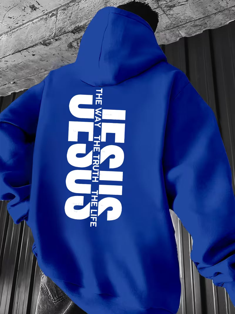 Stylish Hoodie Long Sleeve Pullover - Jesus The Way Truth Life (Back)