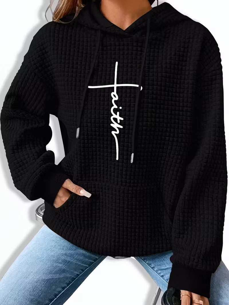 Waffle Hoodie Patterned Long-Sleeve - Faith