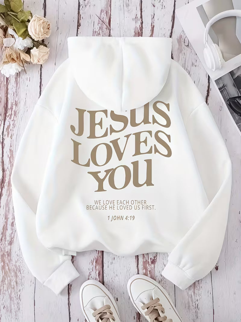 Stylish Hoodie Long Sleeve Pullover - Jesus Loves You