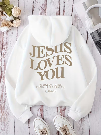 Stylish Hoodie Long Sleeve Pullover - Jesus Loves You