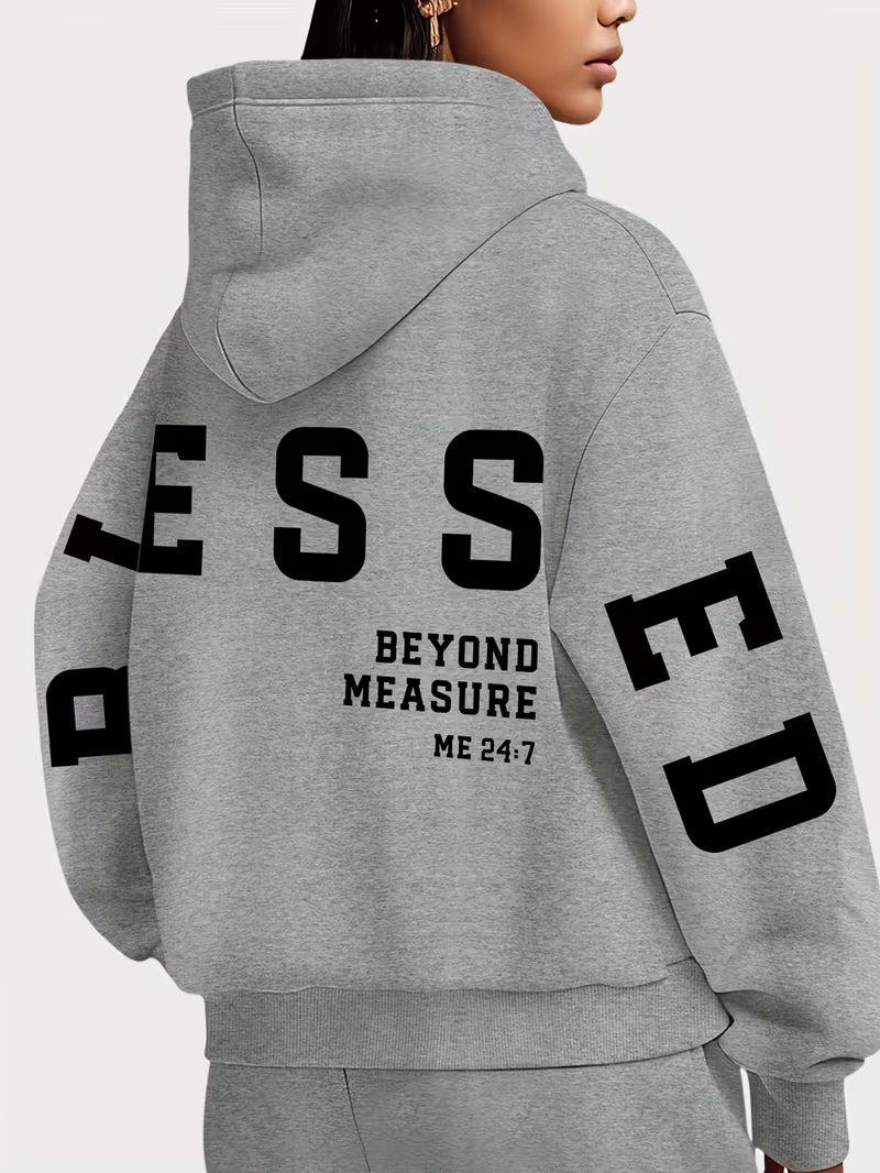 Plus Size Scripture Hoodie Pullover - Blessed Beyond Measure