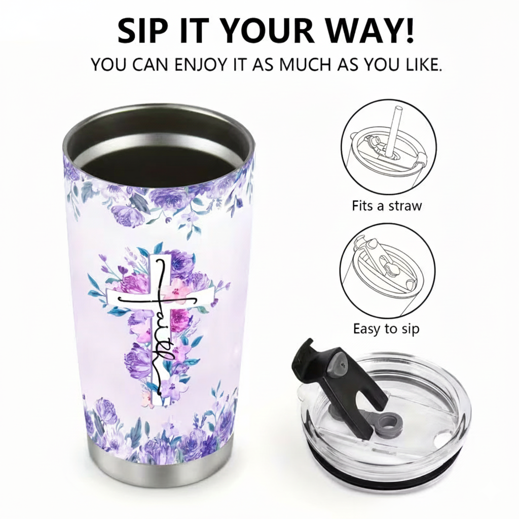 Insulated Tumbler 20oz- Faith Cross Floral