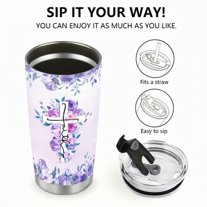 Insulated Tumbler 20oz- Faith Cross Floral
