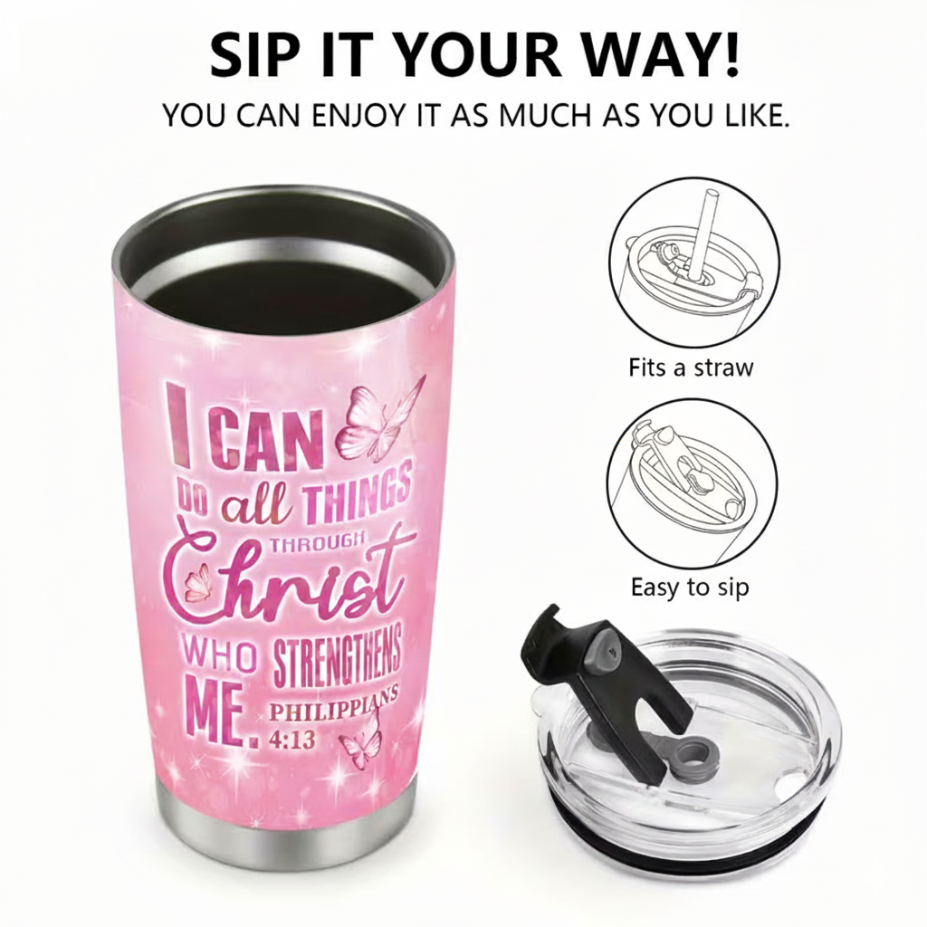 Insulated Tumbler 20oz- Cross Butterfly Floral