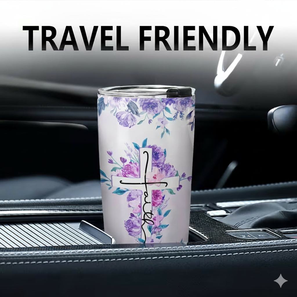 Insulated Tumbler 20oz- Faith Cross Floral