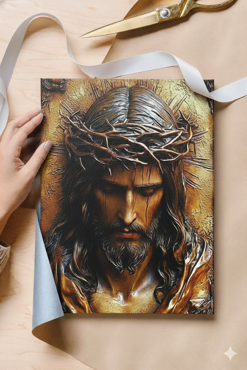 2D Flat Canvas Poster Wall Art - Jesus with Crown of Thorns (unframed)