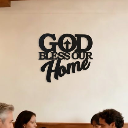 Vintage Metal Wall Art Sign - God Bless Our Home