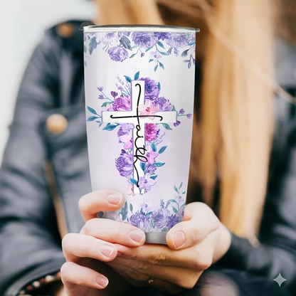 Insulated Tumbler 20oz- Faith Cross Floral