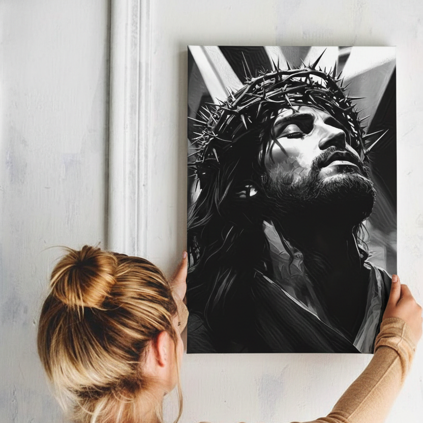 2D Flat Canvas Poster Wall Art - Crown of Thorns B&W (unframed)