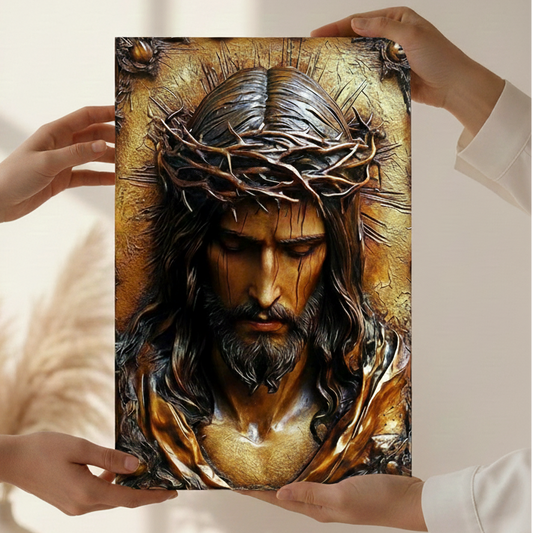 2D Flat Canvas Poster Wall Art - Jesus with Crown of Thorns (Framed)