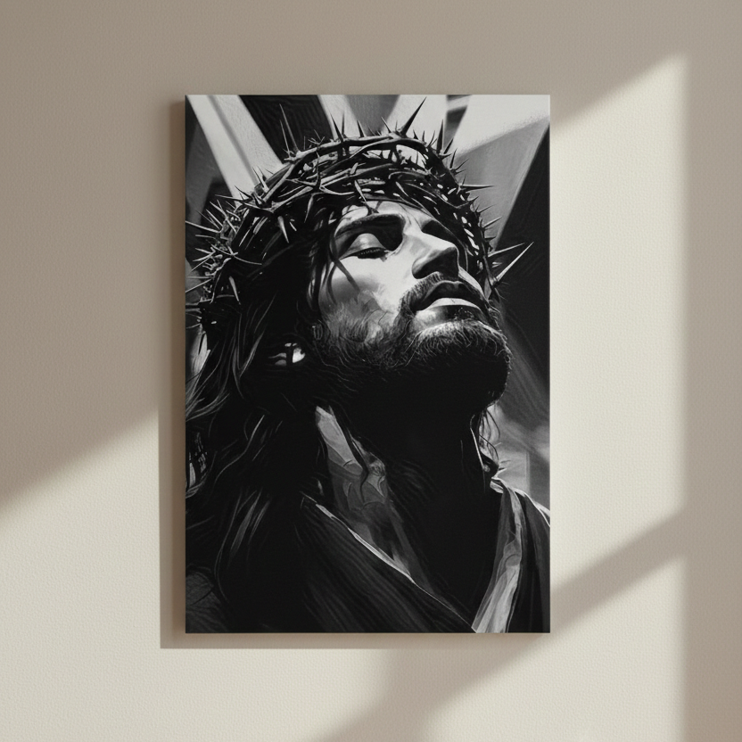 2D Flat Canvas Poster Wall Art - Crown of Thorns B&W (unframed)