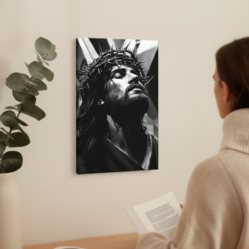 2D Flat Canvas Poster Wall Art - Crown of Thorns B&W (unframed)