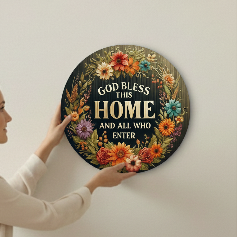 2D Flat Aluminum Metal Sign - God Bless This Home