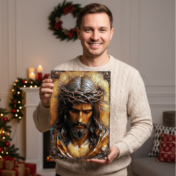 2D Flat Canvas Poster Wall Art - Jesus with Crown of Thorns (unframed)