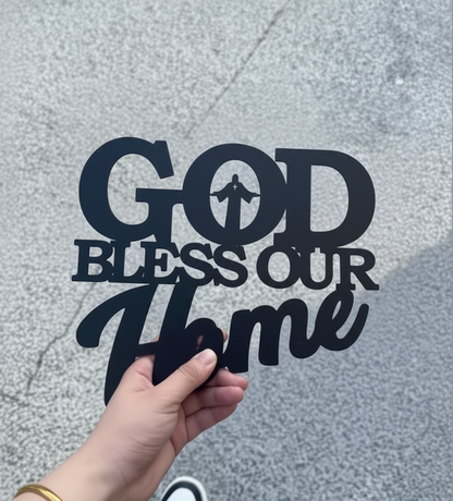 Vintage Metal Wall Art Sign - God Bless Our Home