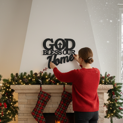 Vintage Metal Wall Art Sign - God Bless Our Home