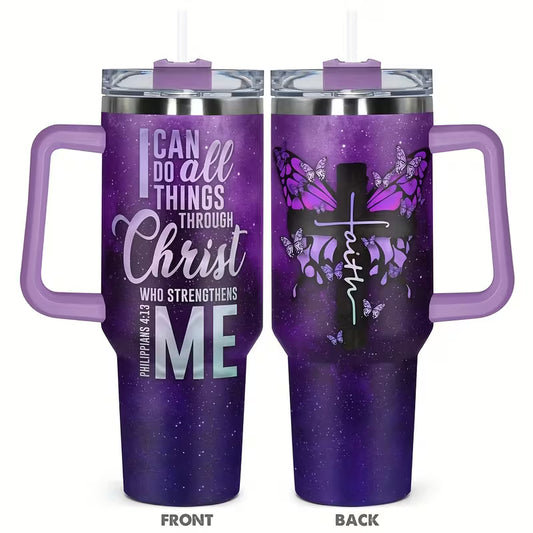 Insulated Tumbler With Straw 40oz- Faith Purple Butterfly