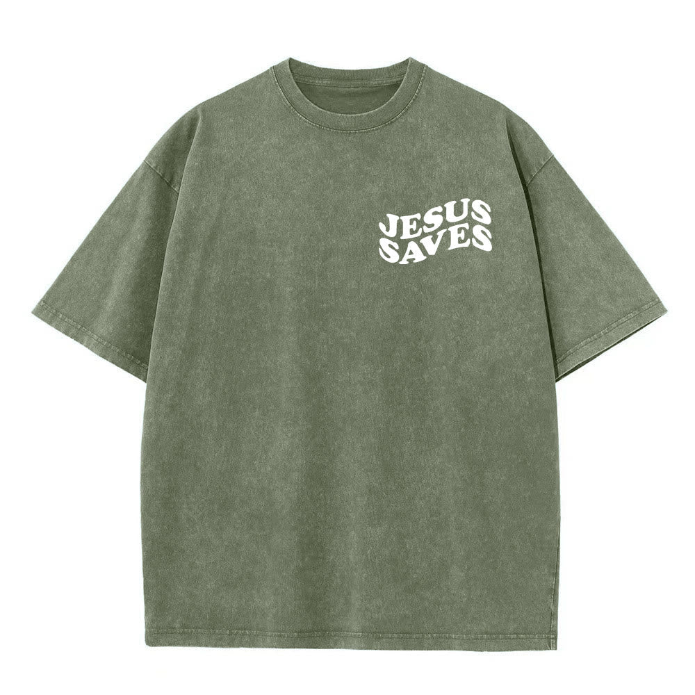 Jesus Saves Cross Graphic Unisex Washed T - Shirt