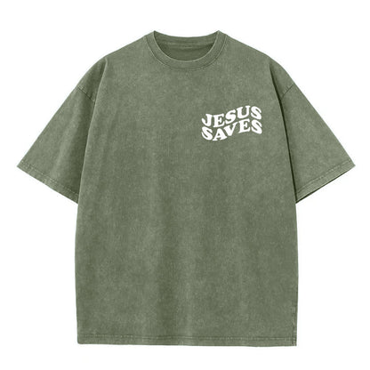 Jesus Saves Cross Graphic Unisex Washed T - Shirt