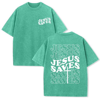 Jesus Saves Cross Graphic Unisex Washed T - Shirt