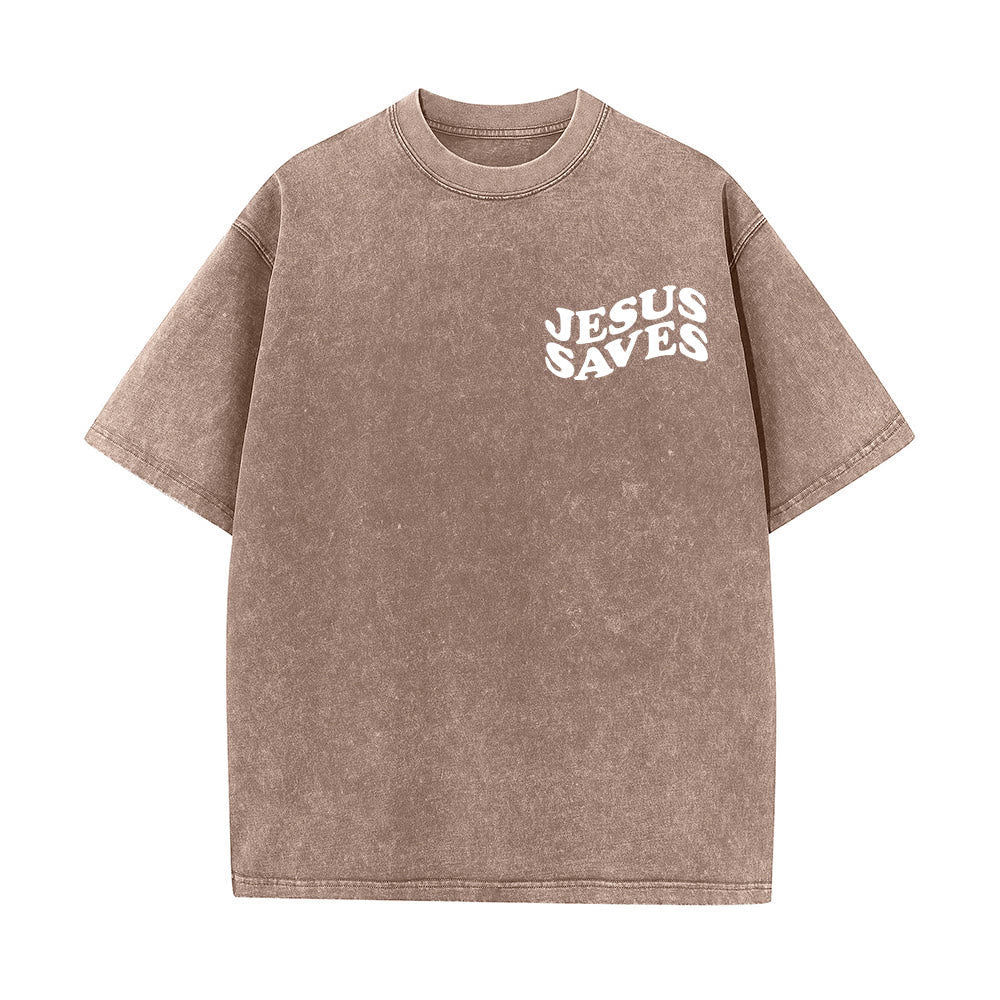 Jesus Saves Cross Graphic Unisex Washed T - Shirt