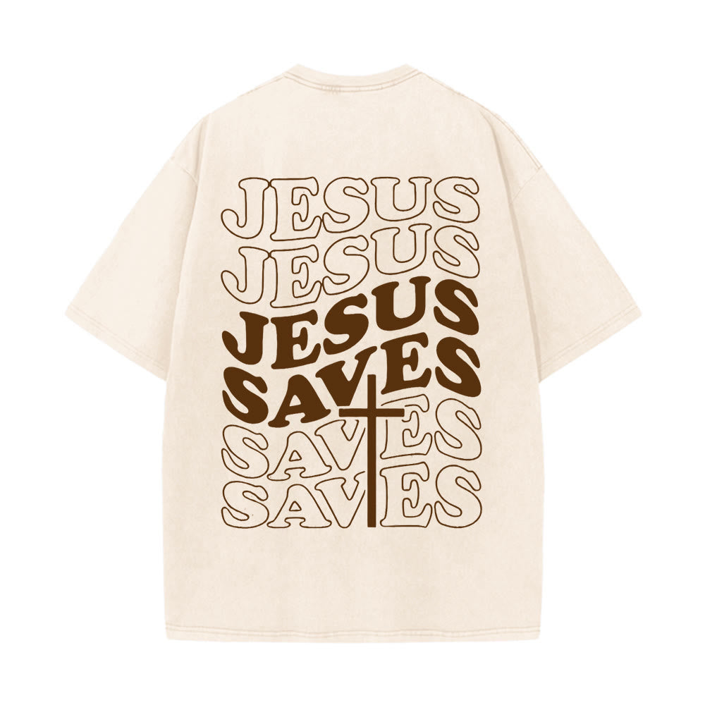 Jesus Saves Cross Graphic Unisex Washed T - Shirt