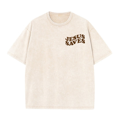 Jesus Saves Cross Graphic Unisex Washed T - Shirt
