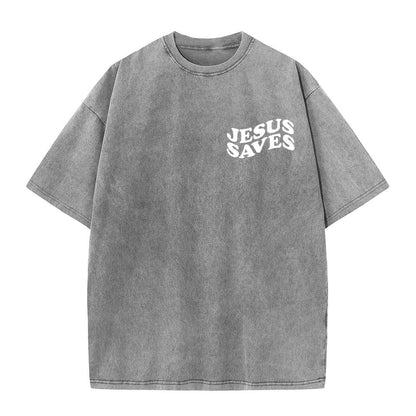 Jesus Saves Cross Graphic Unisex Washed T - Shirt