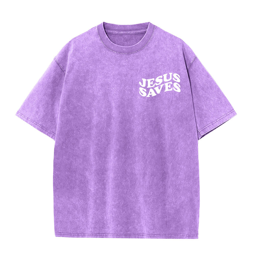Jesus Saves Cross Graphic Unisex Washed T - Shirt