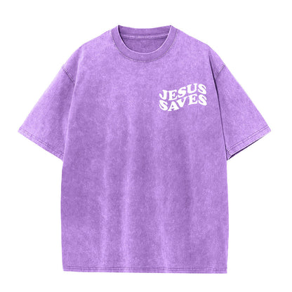 Jesus Saves Cross Graphic Unisex Washed T - Shirt