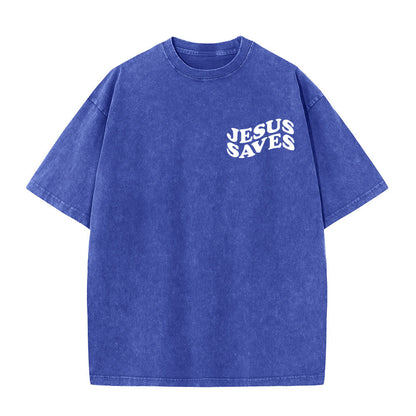 Jesus Saves Cross Graphic Unisex Washed T - Shirt