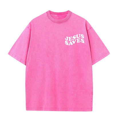 Jesus Saves Cross Graphic Unisex Washed T - Shirt