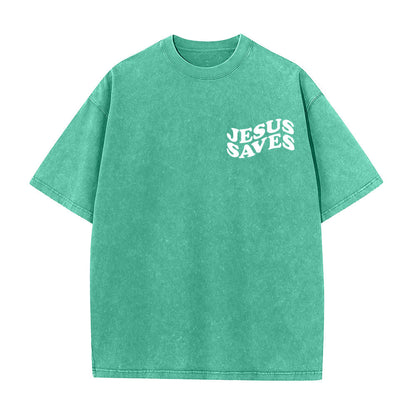 Jesus Saves Cross Graphic Unisex Washed T - Shirt