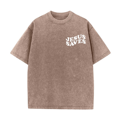 Jesus Saves Cross Graphic Unisex Washed T - Shirt